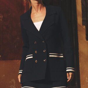 Zara Navy Blue Crossover Knit Blazer Jacket Size Small, Double-Breasted Coat NWT